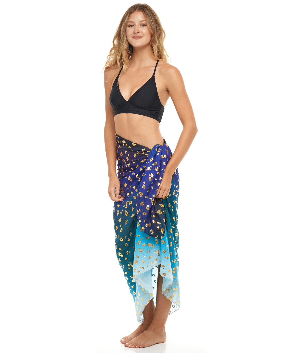Gold Leopard Beach | Sarong | Pareo | Beach Scarf | Wrap | BlueMulti