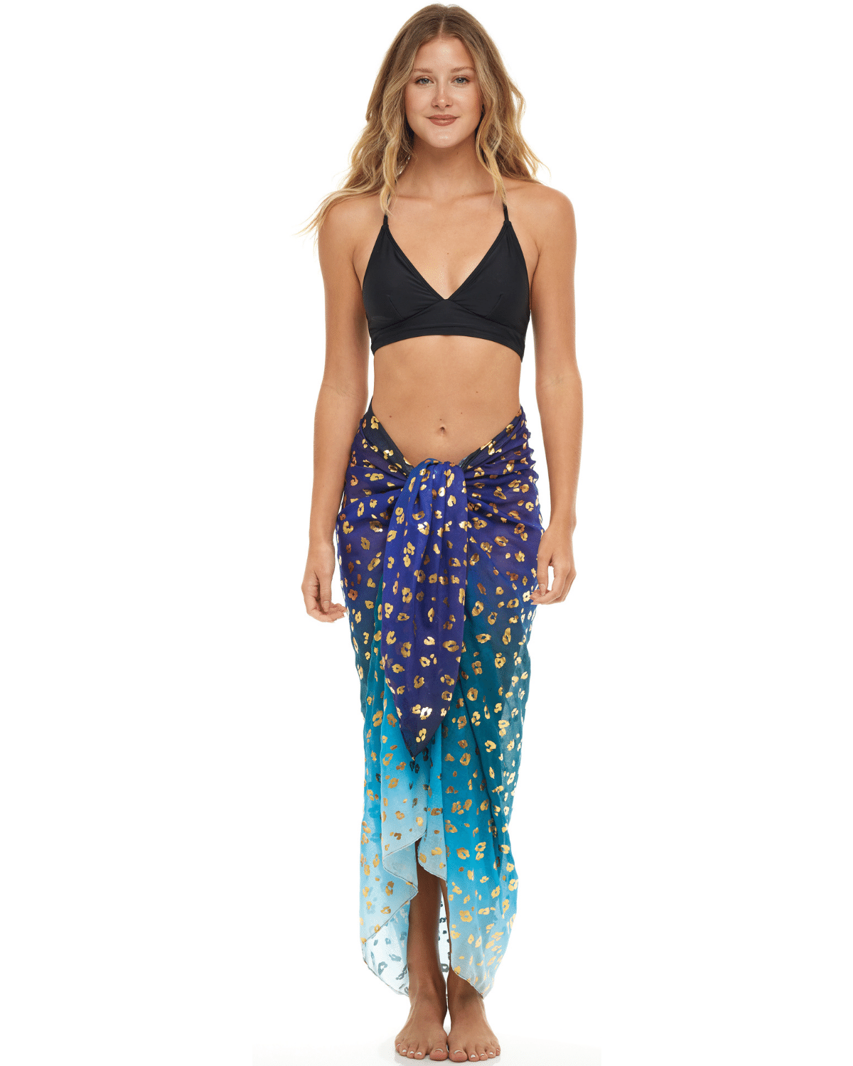 Gold Leopard Beach | Sarong | Pareo | Beach Scarf | Wrap | BlueMulti
