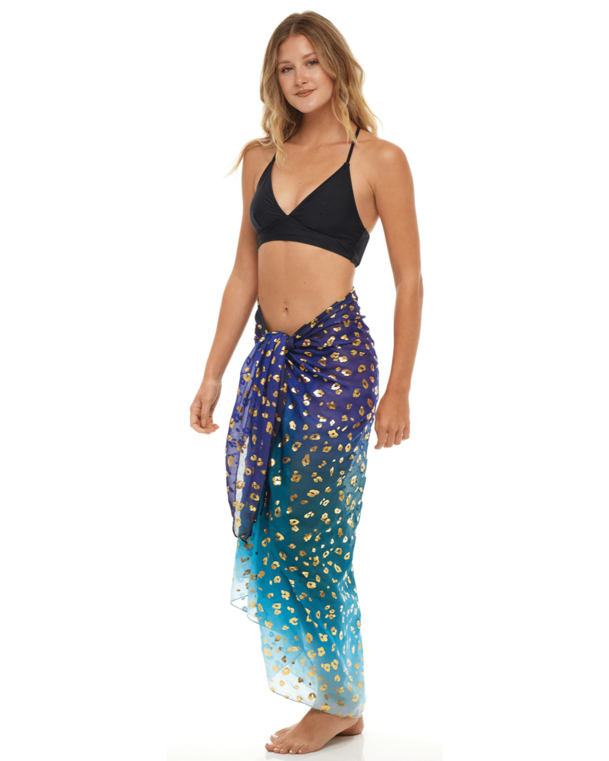 Gold Leopard Beach | Sarong | Pareo | Beach Scarf | Wrap | BlueMulti