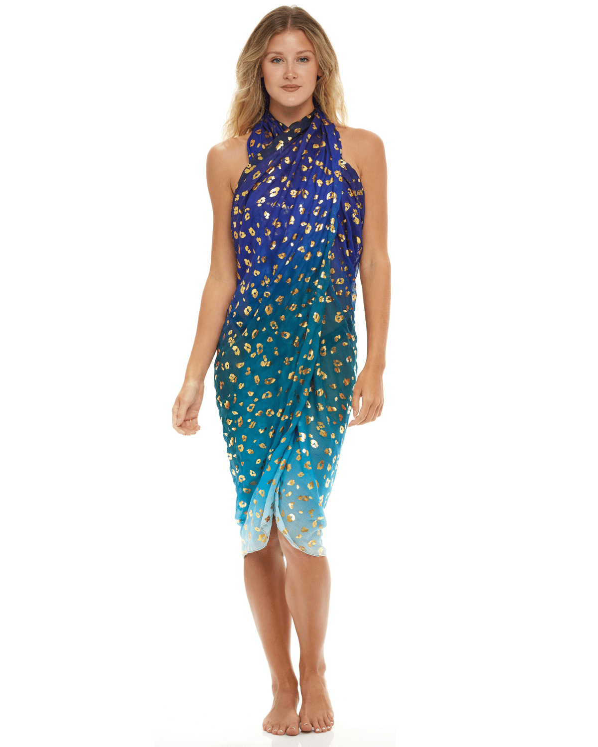 Gold Leopard Beach | Sarong | Pareo | Beach Scarf | Wrap | BlueMulti
